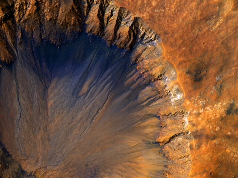 Crater on Mars; image taken my the Mars reconnaissance orbiter